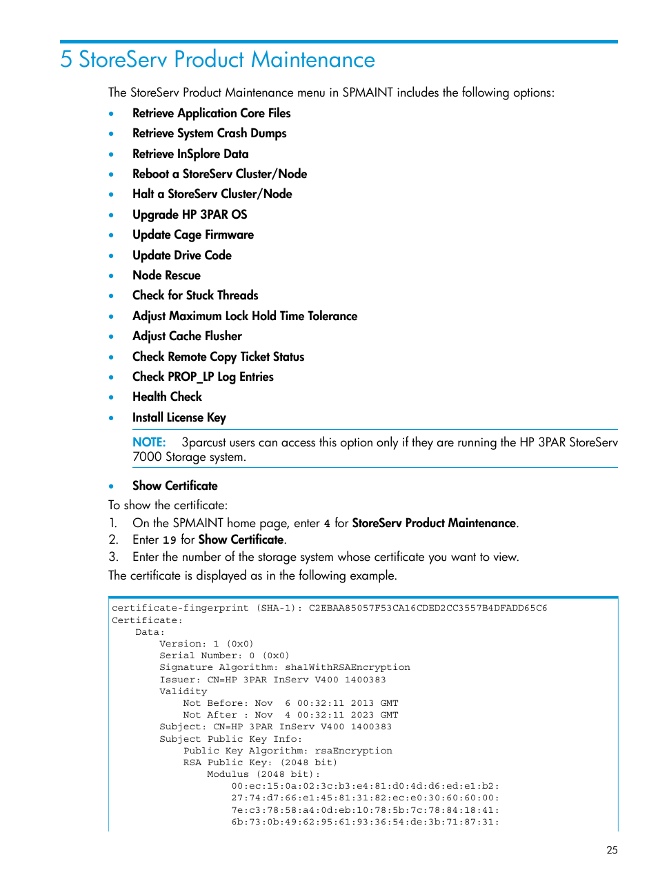 5 storeserv product maintenance | HP 3PAR Service Processors User Manual | Page 25 / 51
