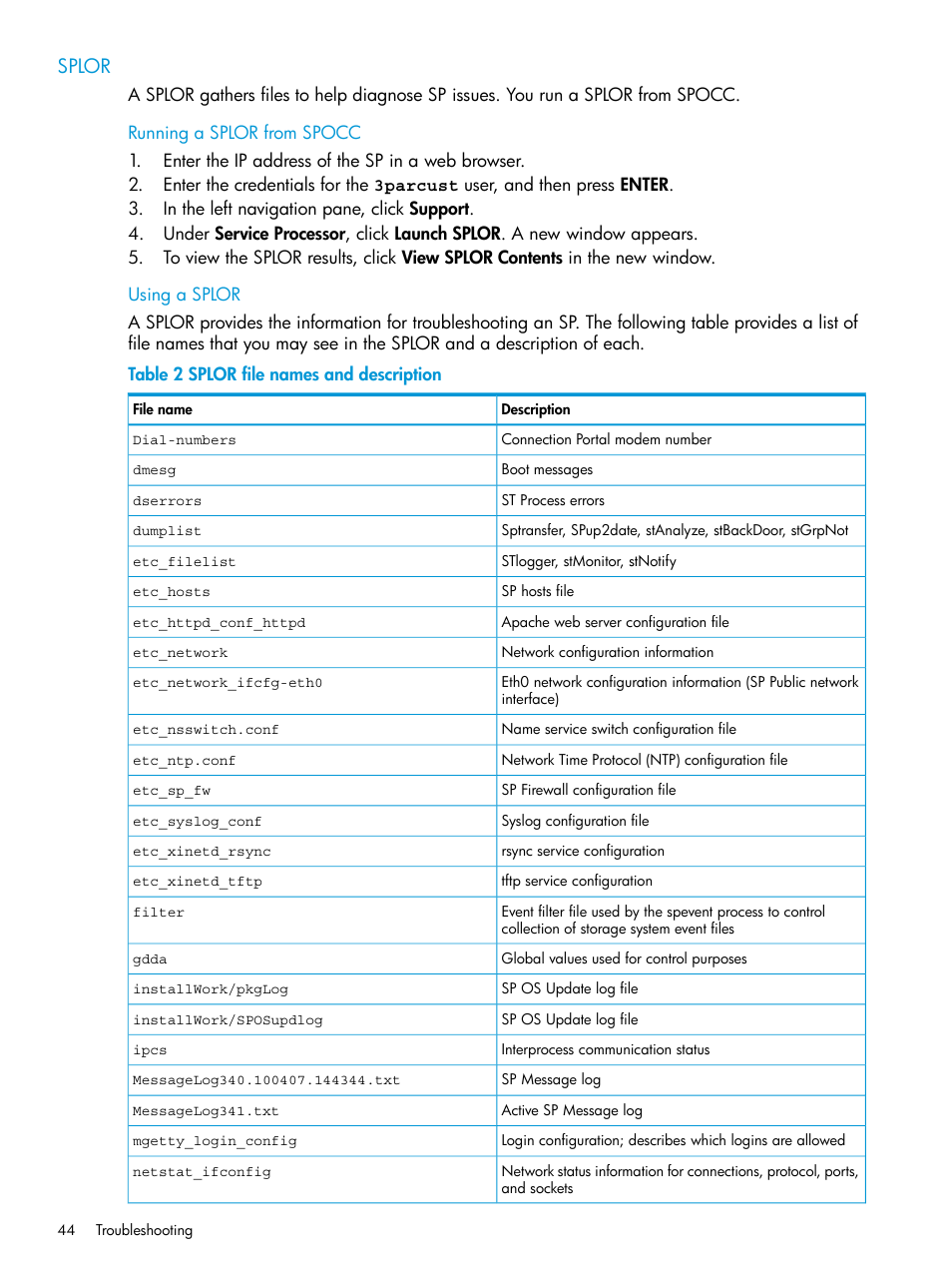 Splor, Running a splor from spocc, Using a splor | Running a splor from spocc using a splor | HP 3PAR Service Processors User Manual | Page 44 / 51