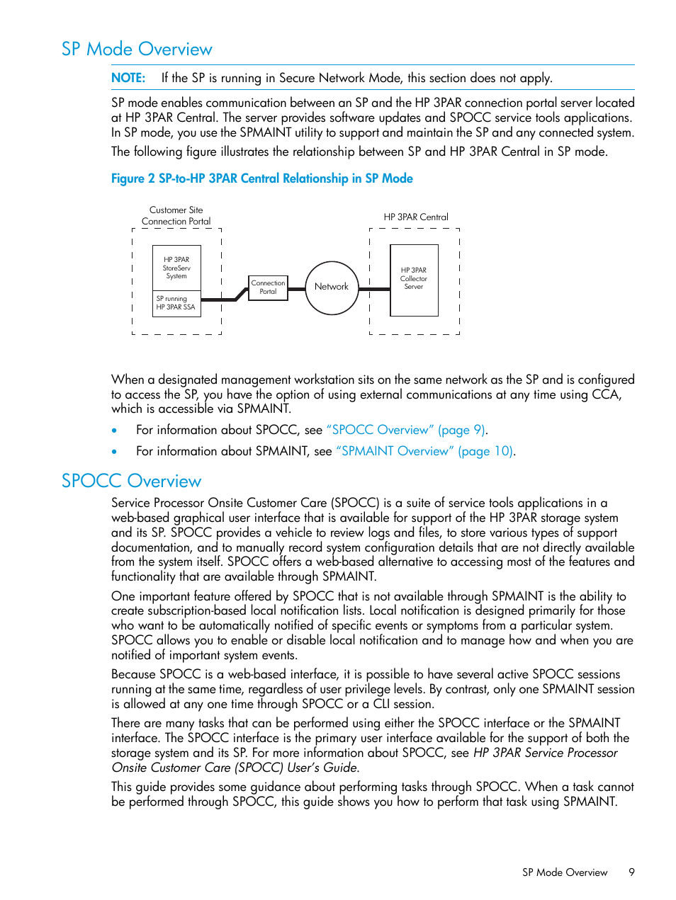 Sp mode overview, Spocc overview, Sp mode overview spocc overview | HP 3PAR Service Processors User Manual | Page 9 / 51