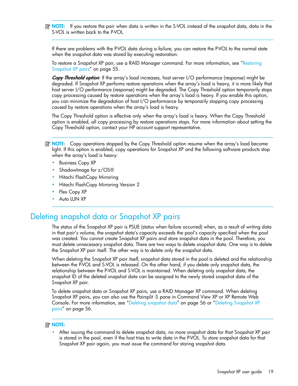 Deleting snapshot data or snapshot xp pairs | HP StorageWorks XP Remote Web Console Software User Manual | Page 19 / 74