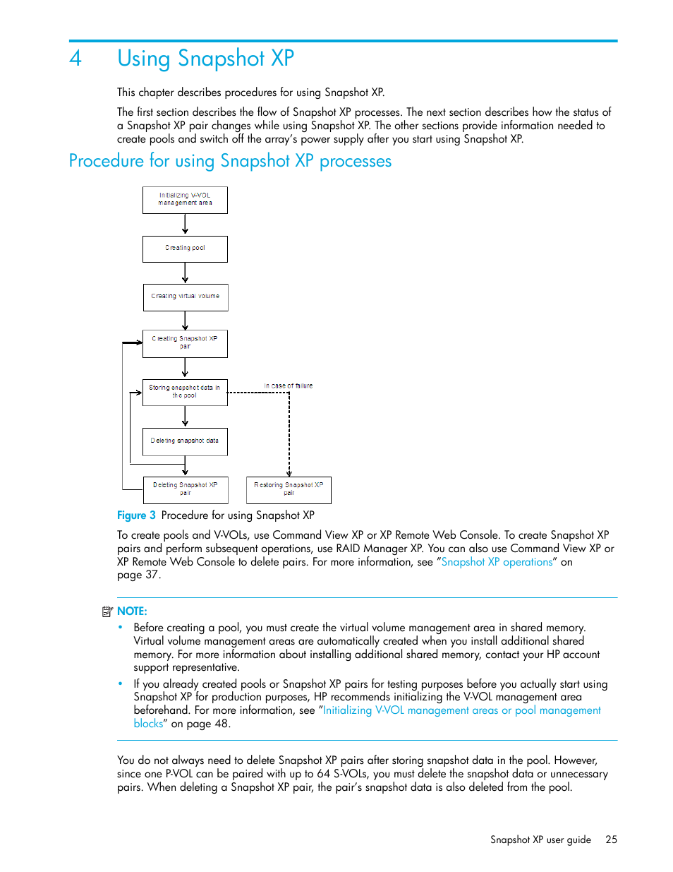 4 using snapshot xp, Procedure for using snapshot xp processes, Figure 3 procedure for using snapshot xp | 3 procedure for using snapshot xp, 4using snapshot xp | HP StorageWorks XP Remote Web Console Software User Manual | Page 25 / 74