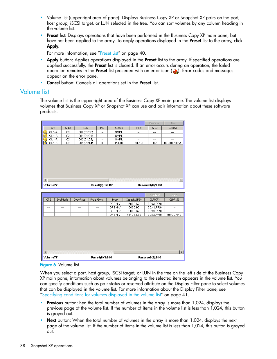 Volume list, Figure 6 volume list, 6 volume list | HP StorageWorks XP Remote Web Console Software User Manual | Page 38 / 74