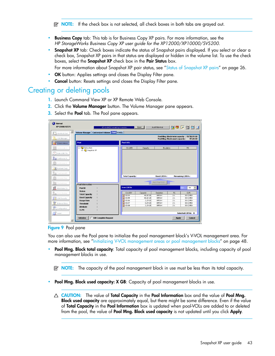 Creating or deleting pools, Figure 9 pool pane, 9 pool pane | HP StorageWorks XP Remote Web Console Software User Manual | Page 43 / 74