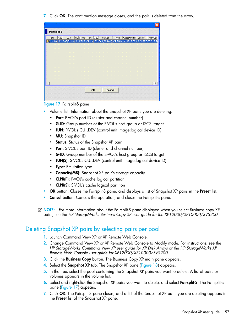 Figure 17 pairsplit-s pane, 17 pairsplit-s pane, Figure 17 | HP StorageWorks XP Remote Web Console Software User Manual | Page 57 / 74