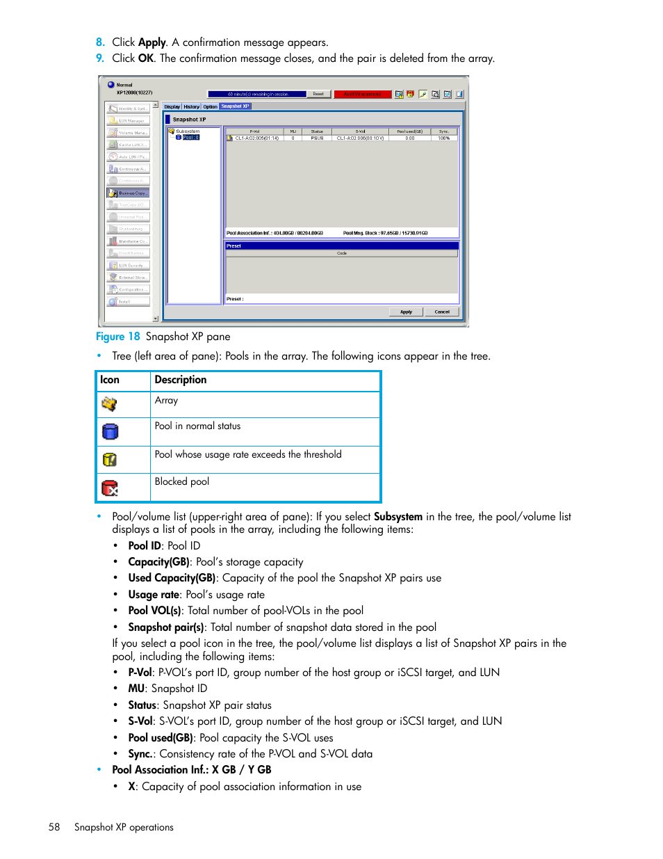 Figure 18 snapshot xp pane, 18 snapshot xp pane, Figure 18 | HP StorageWorks XP Remote Web Console Software User Manual | Page 58 / 74