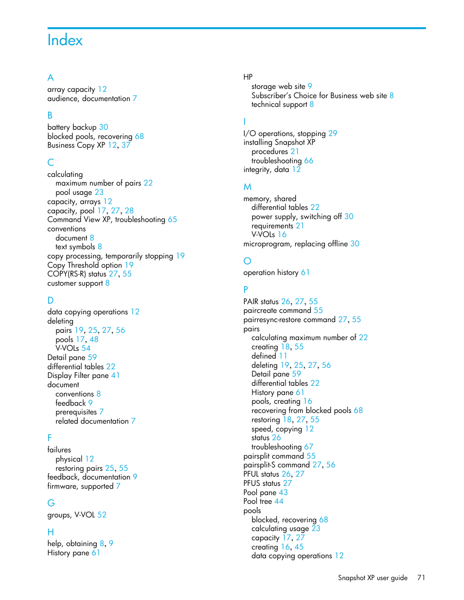 Index | HP StorageWorks XP Remote Web Console Software User Manual | Page 71 / 74