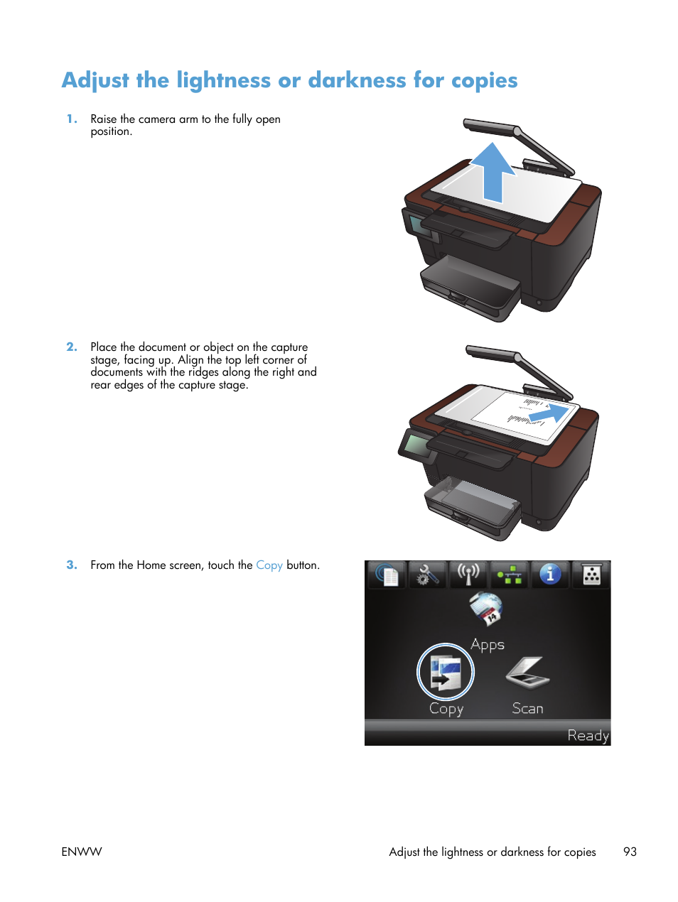 Adjust the lightness or darkness for copies | HP TopShot LaserJet Pro M275 MFP User Manual | Page 103 / 206