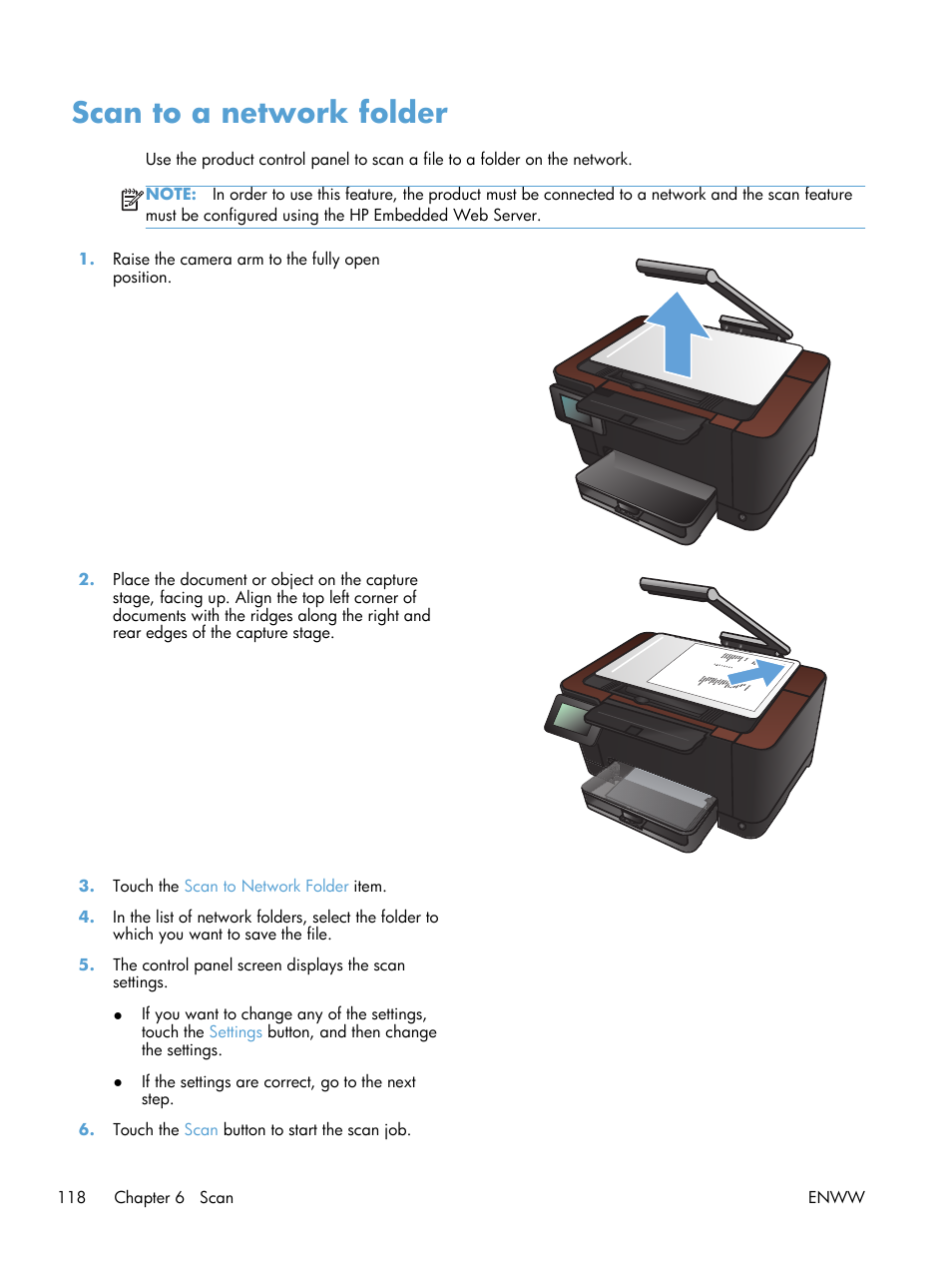 Scan to a network folder | HP TopShot LaserJet Pro M275 MFP User Manual | Page 128 / 206