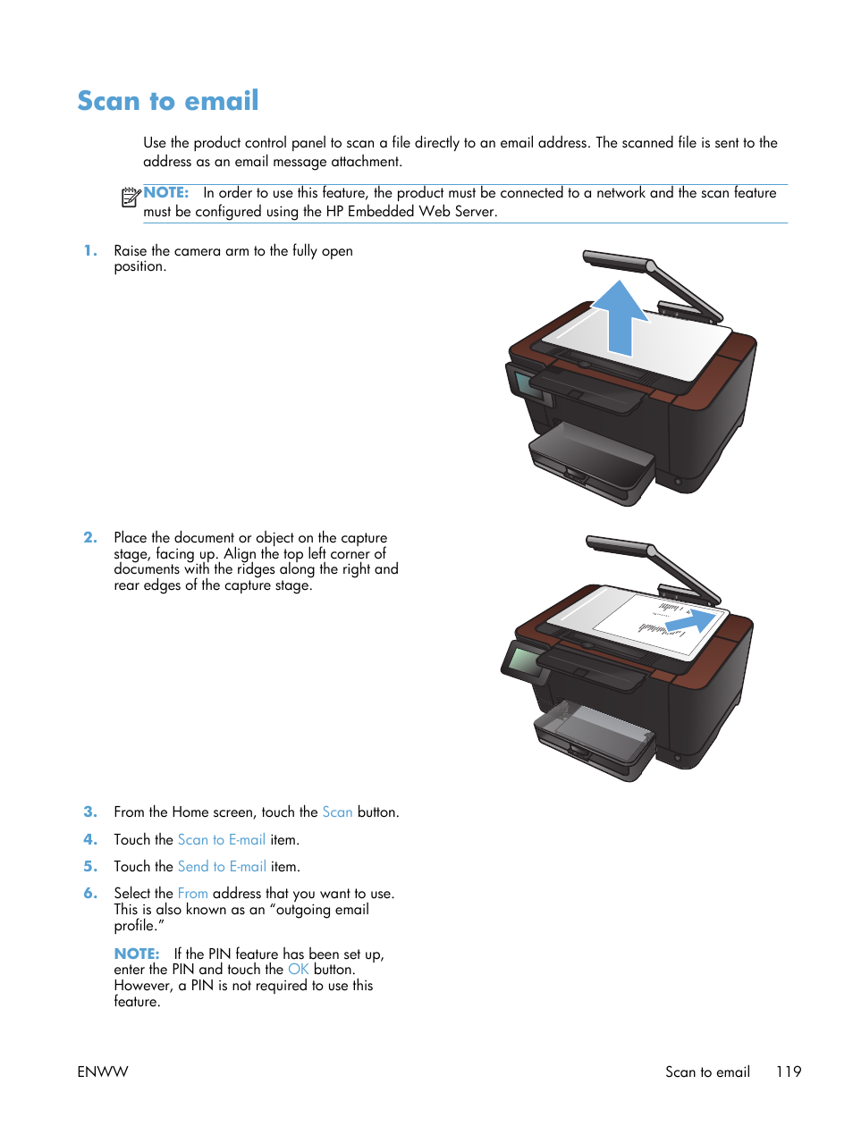 Scan to email | HP TopShot LaserJet Pro M275 MFP User Manual | Page 129 / 206