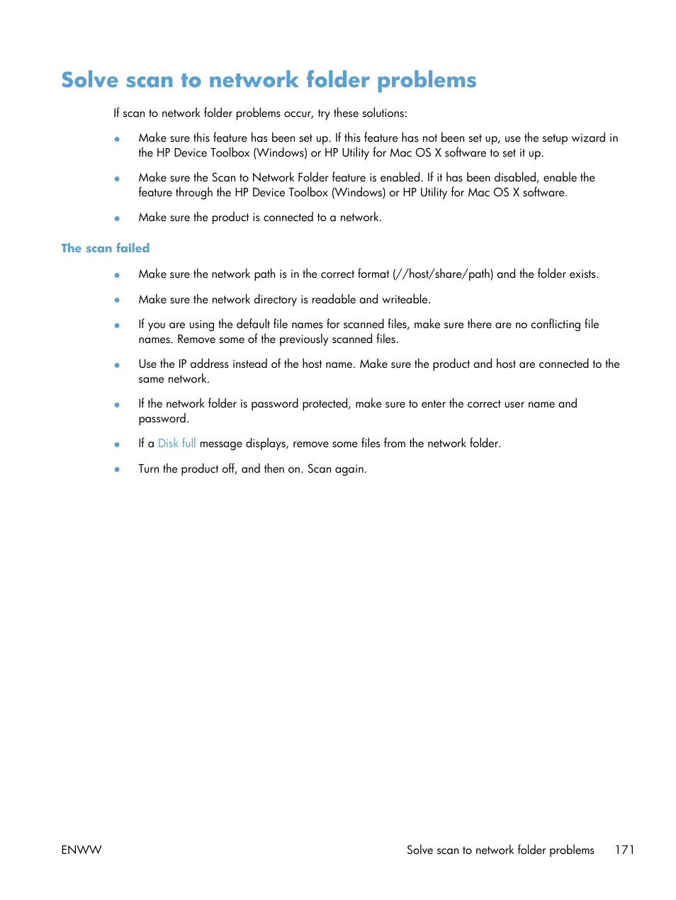 Solve scan to network folder problems | HP TopShot LaserJet Pro M275 MFP User Manual | Page 181 / 206