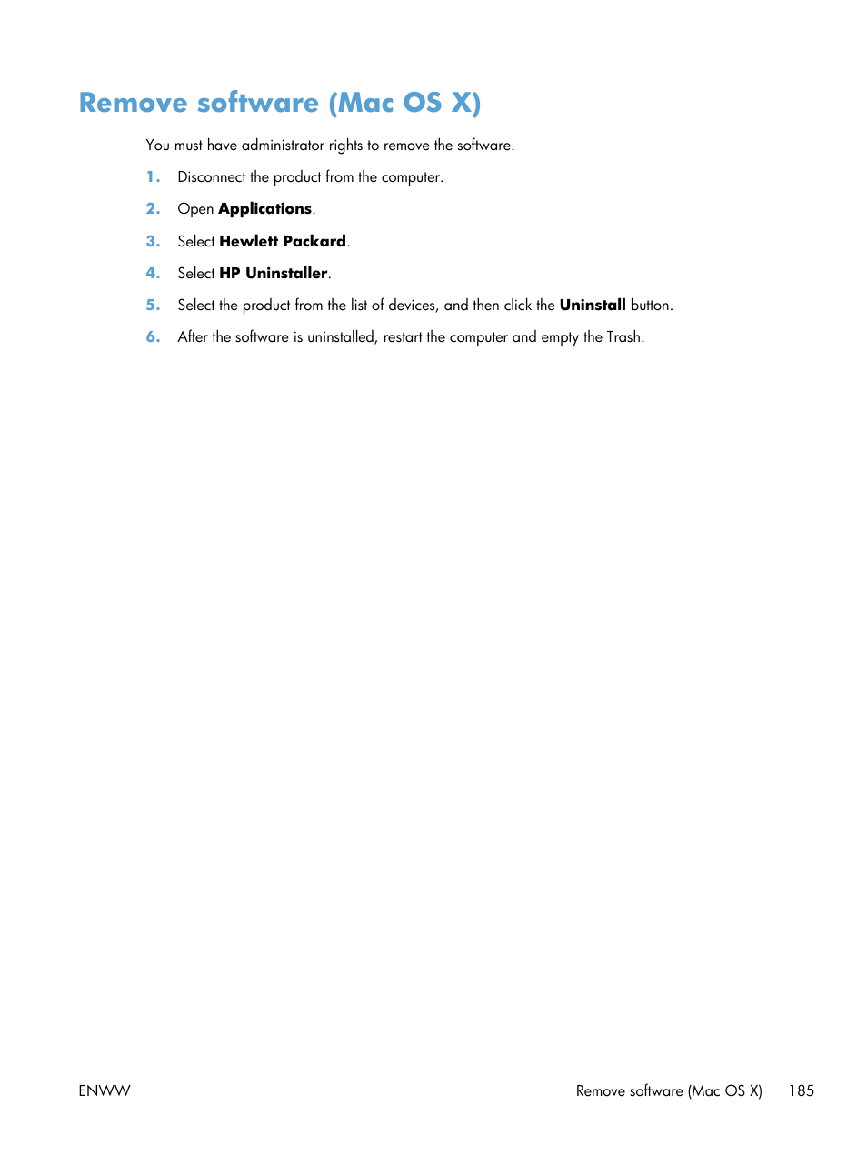 Remove software (mac os x) | HP TopShot LaserJet Pro M275 MFP User Manual | Page 195 / 206