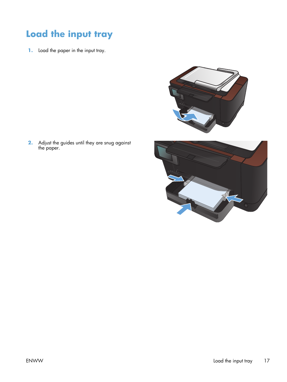 Load the input tray | HP TopShot LaserJet Pro M275 MFP User Manual | Page 27 / 206