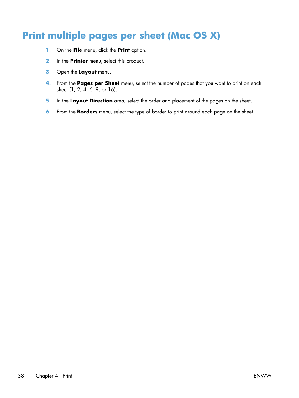 Print multiple pages per sheet (mac os x) | HP TopShot LaserJet Pro M275 MFP User Manual | Page 48 / 206