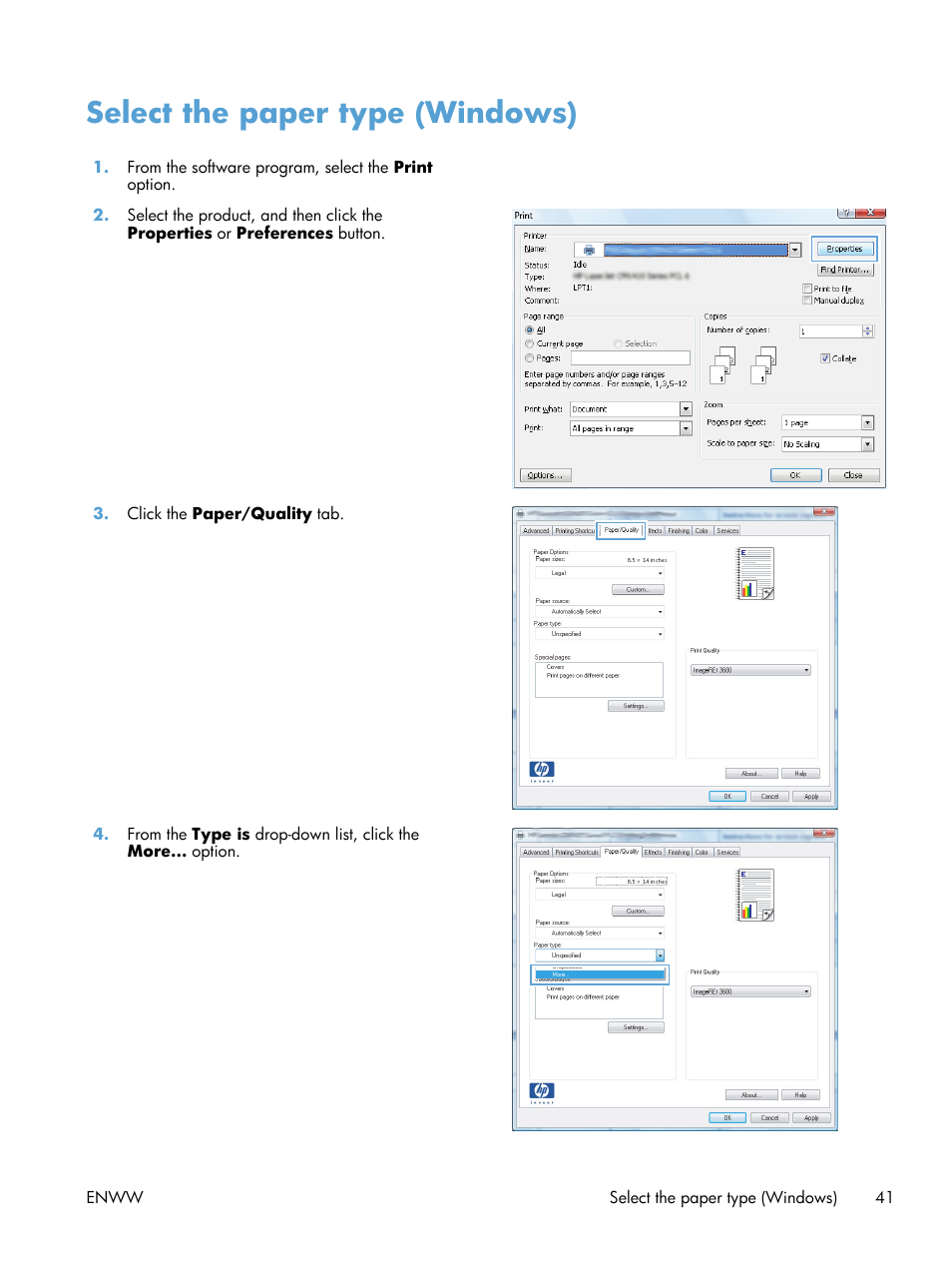 Select the paper type (windows) | HP TopShot LaserJet Pro M275 MFP User Manual | Page 51 / 206