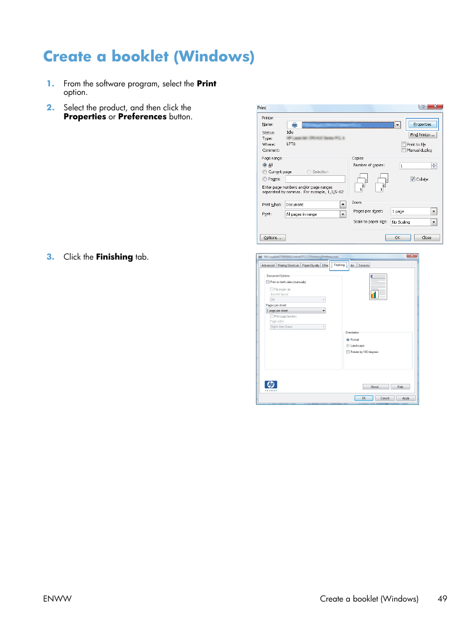 Create a booklet (windows) | HP TopShot LaserJet Pro M275 MFP User Manual | Page 59 / 206