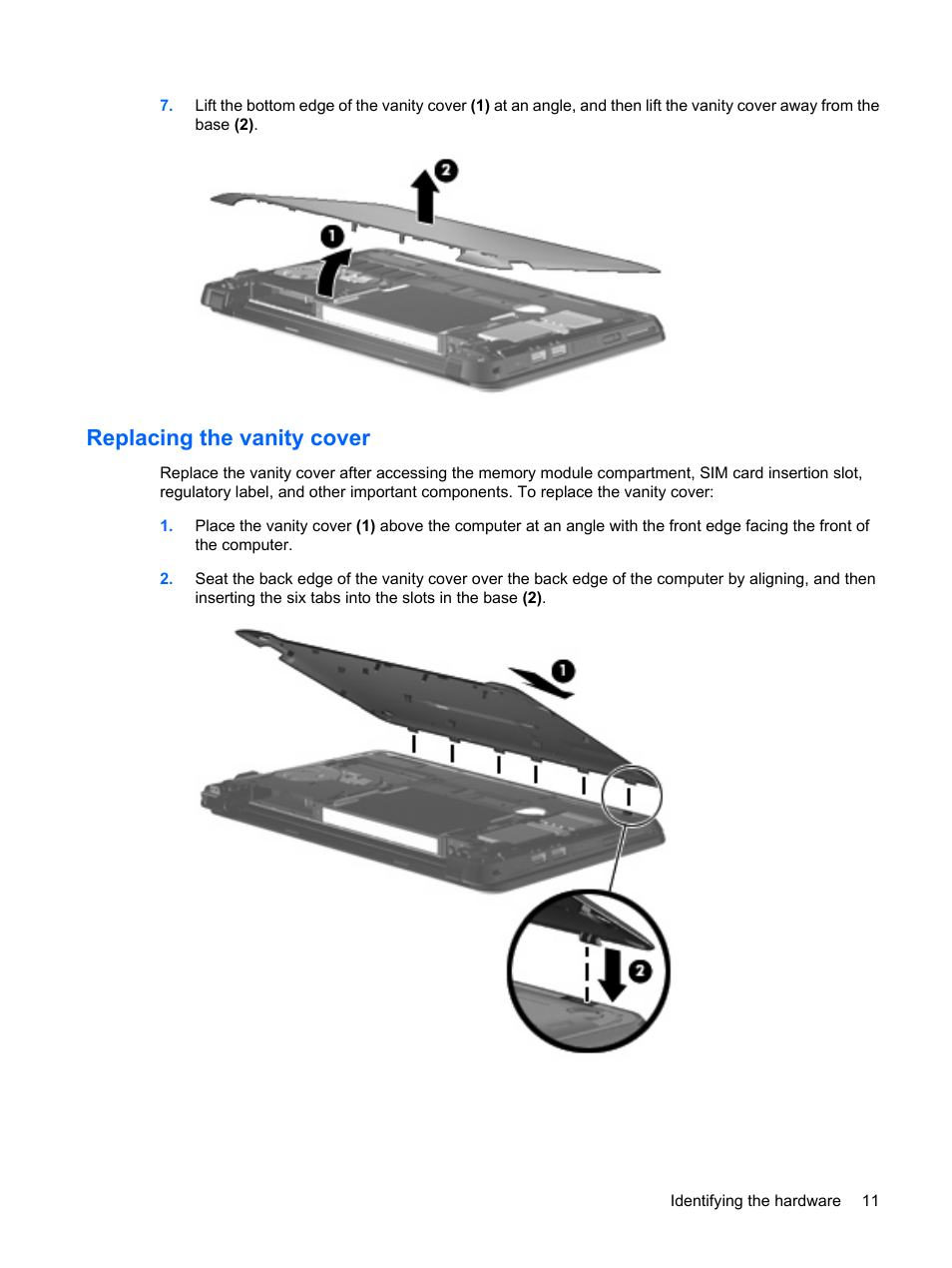 Replacing the vanity cover | HP Mini 210-1121TU PC User Manual | Page 19 / 92