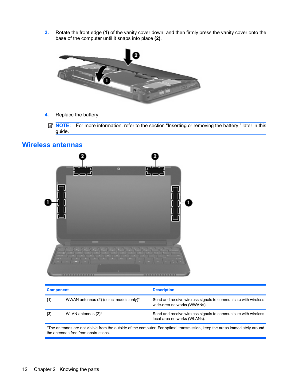 Wireless antennas | HP Mini 210-1121TU PC User Manual | Page 20 / 92