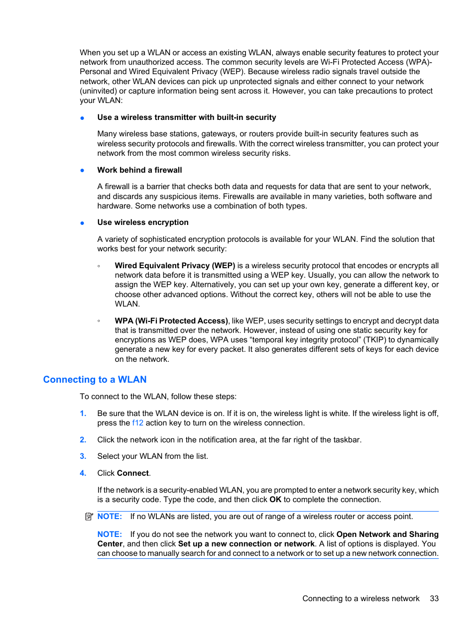 Connecting to a wlan | HP Mini 210-1121TU PC User Manual | Page 41 / 92