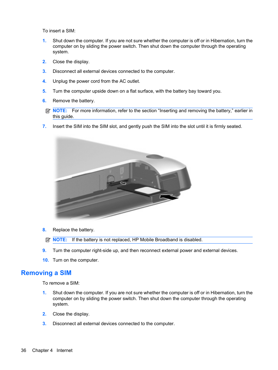 Removing a sim | HP Mini 210-1121TU PC User Manual | Page 44 / 92