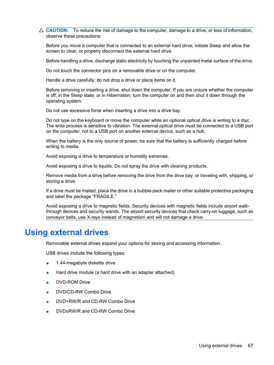 Using external drives | HP Mini 210-1121TU PC User Manual | Page 75 / 92
