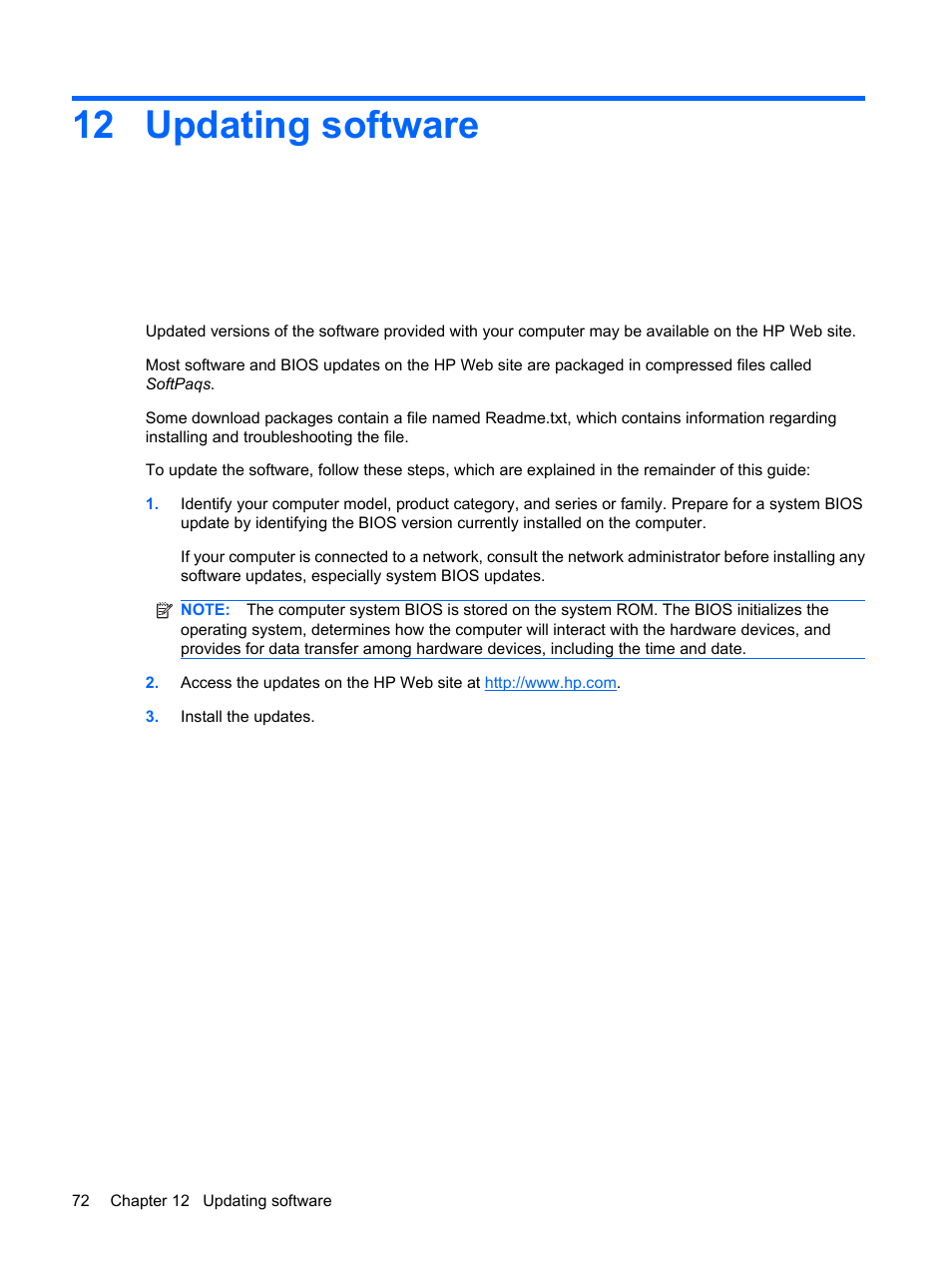 Updating software, 12 updating software | HP Mini 210-1121TU PC User Manual | Page 80 / 92