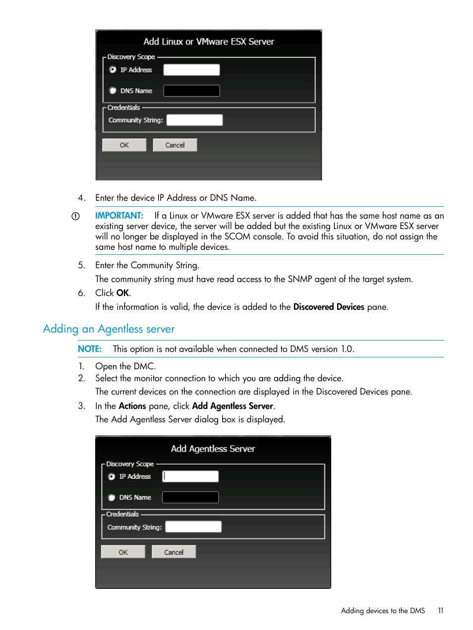 Adding an agentless server | HP OneView for Microsoft System Center User Manual | Page 11 / 34