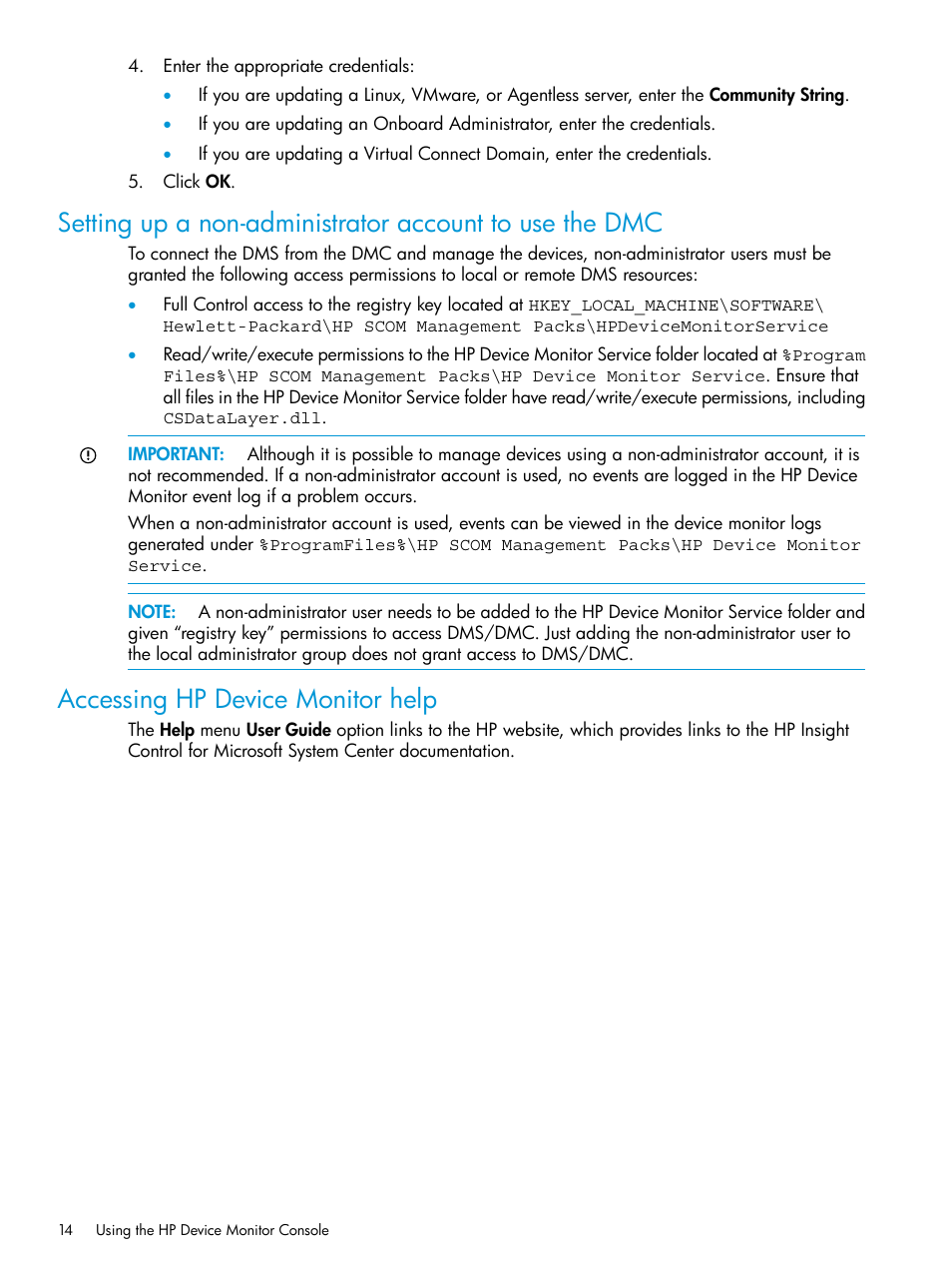 Accessing hp device monitor help | HP OneView for Microsoft System Center User Manual | Page 14 / 34