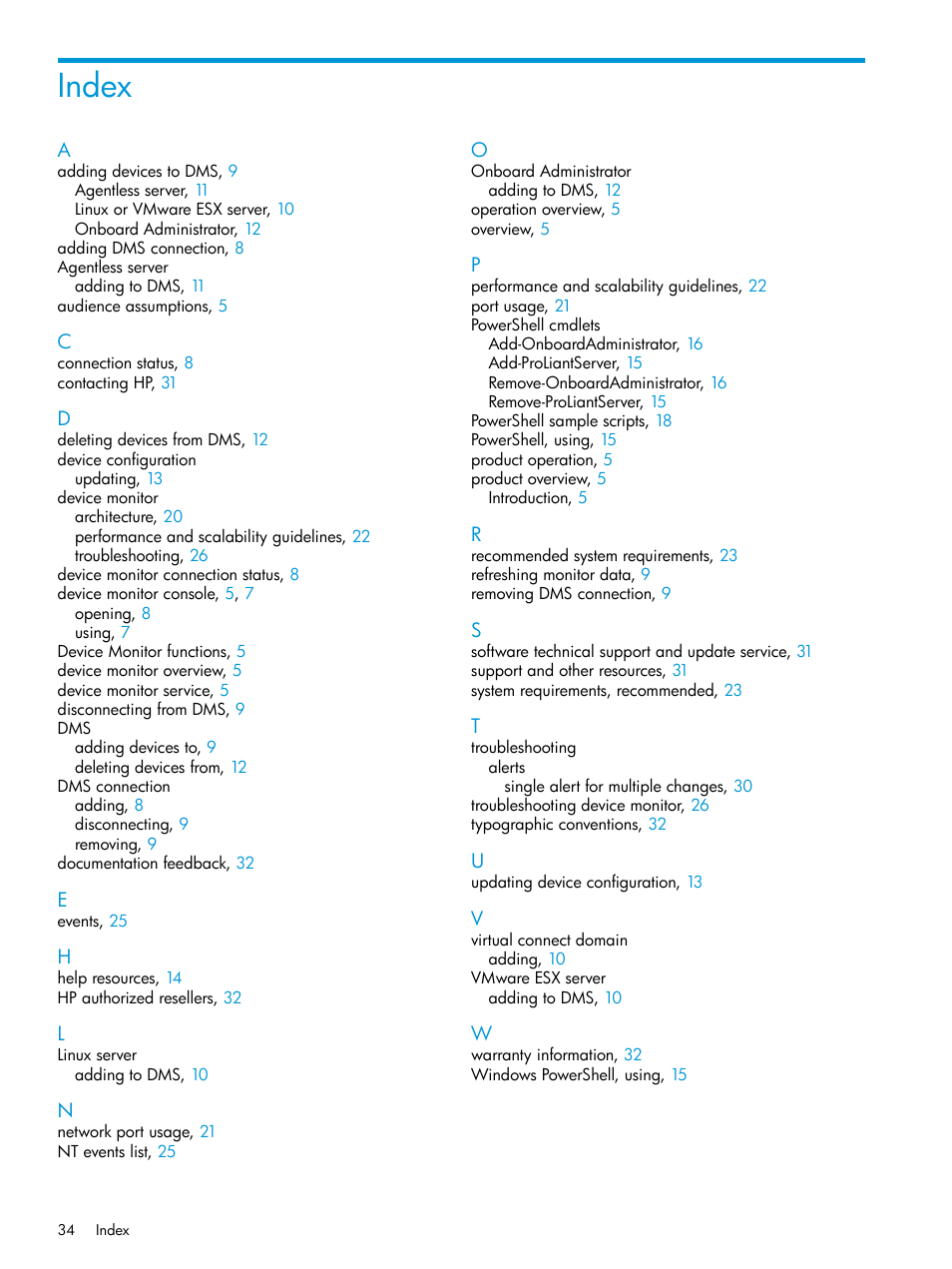 Index | HP OneView for Microsoft System Center User Manual | Page 34 / 34