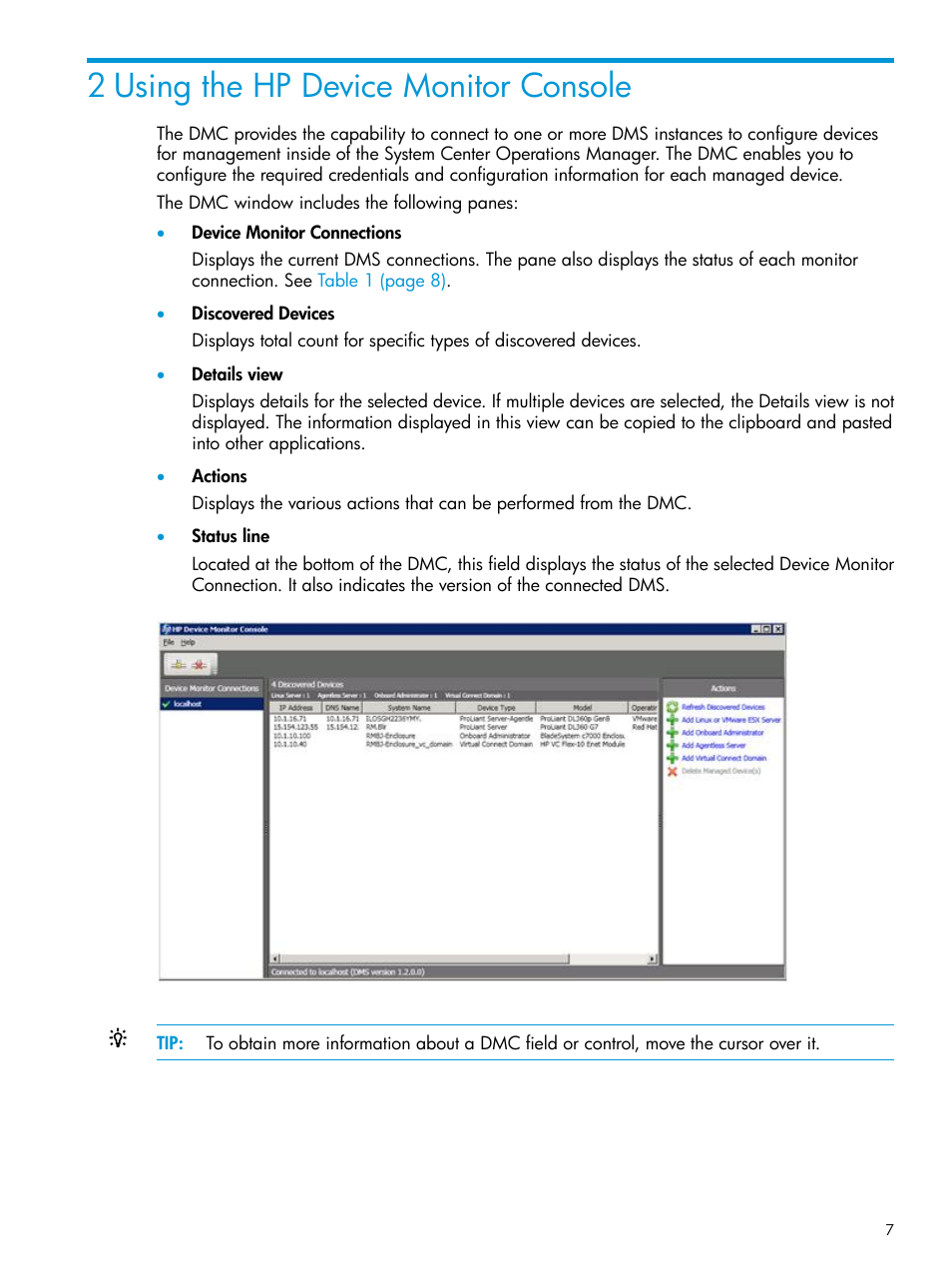 2 using the hp device monitor console | HP OneView for Microsoft System Center User Manual | Page 7 / 34