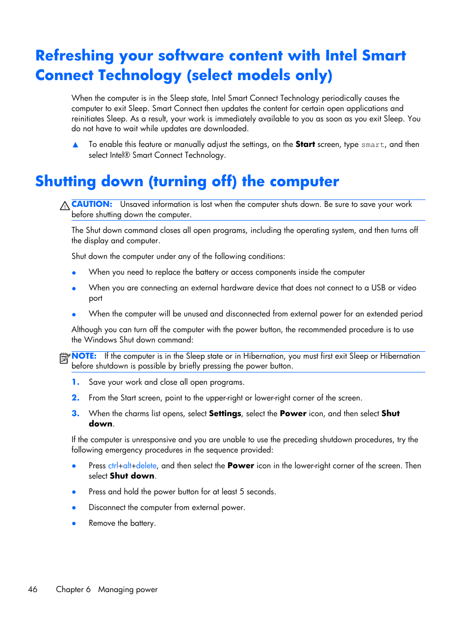 Shutting down (turning off) the computer | HP Pavilion Sleekbook 15-b041dx User Manual | Page 56 / 86