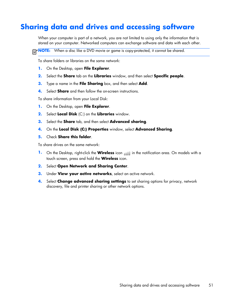 Sharing data and drives and accessing software | HP Pavilion Sleekbook 15-b041dx User Manual | Page 61 / 86