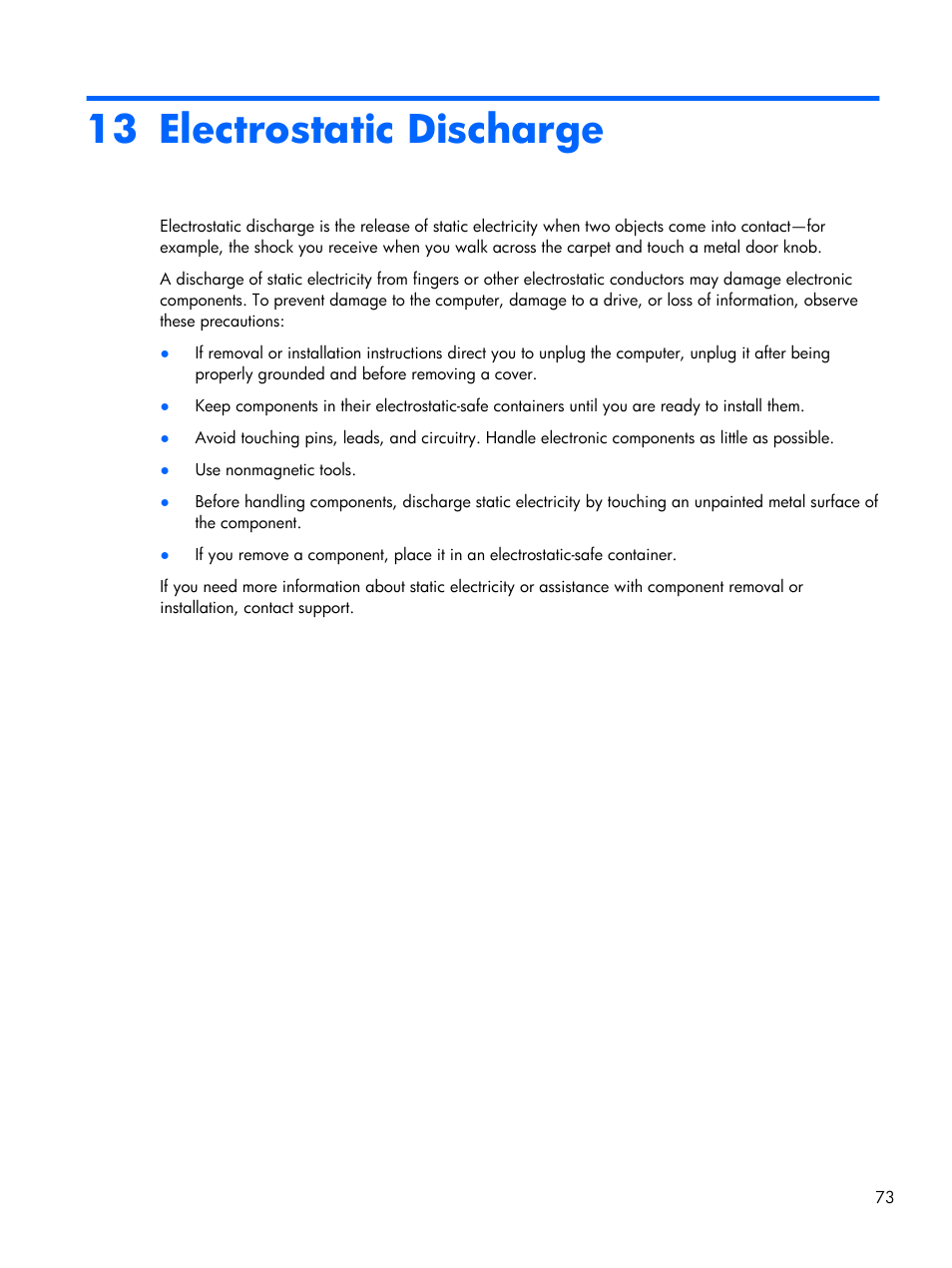 Electrostatic discharge, 13 electrostatic discharge | HP Pavilion Sleekbook 15-b041dx User Manual | Page 83 / 86