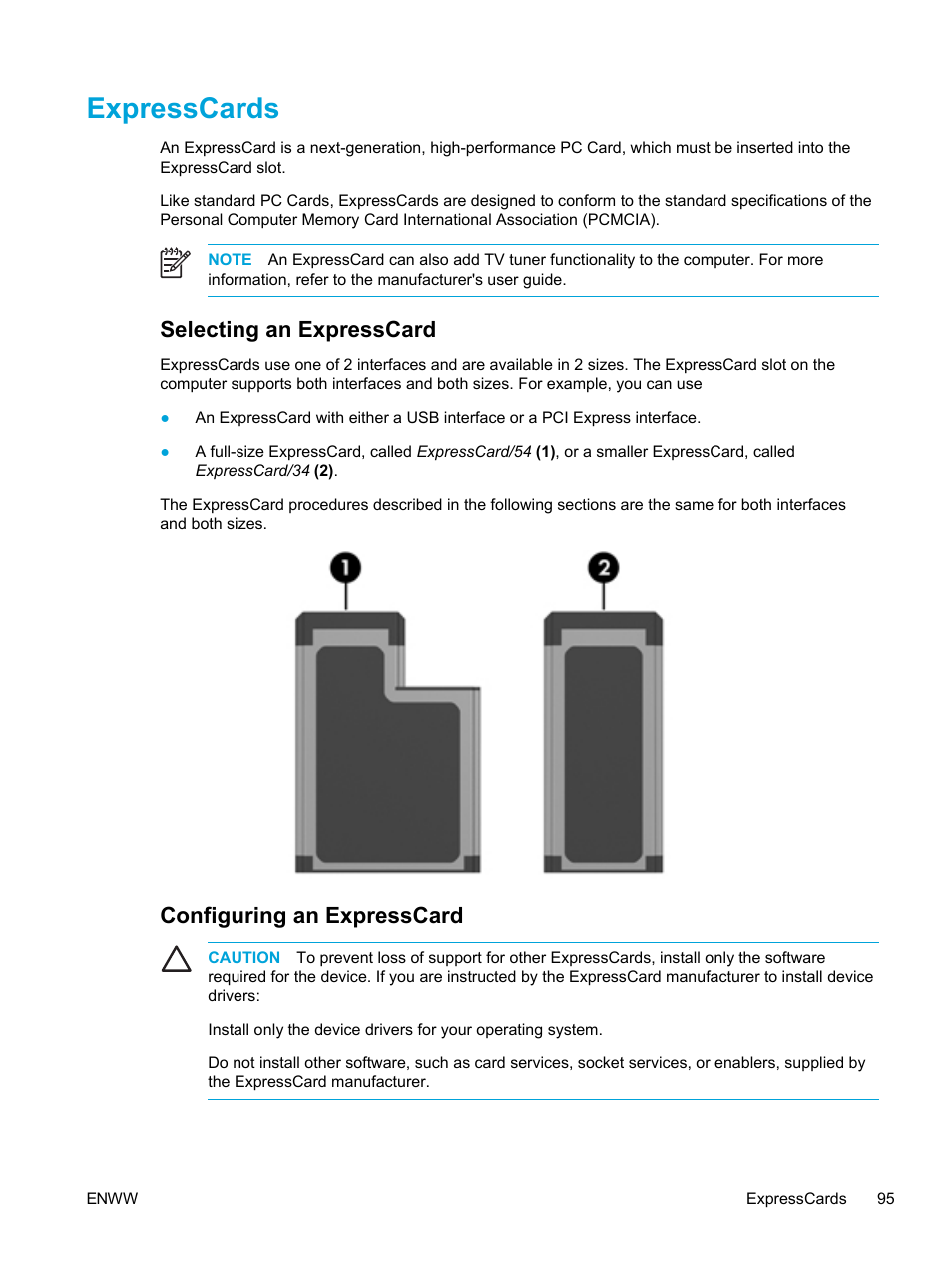 Expresscards, Selecting an expresscard, Configuring an expresscard | HP Compaq Presario V5224TU Notebook PC User Manual | Page 105 / 180