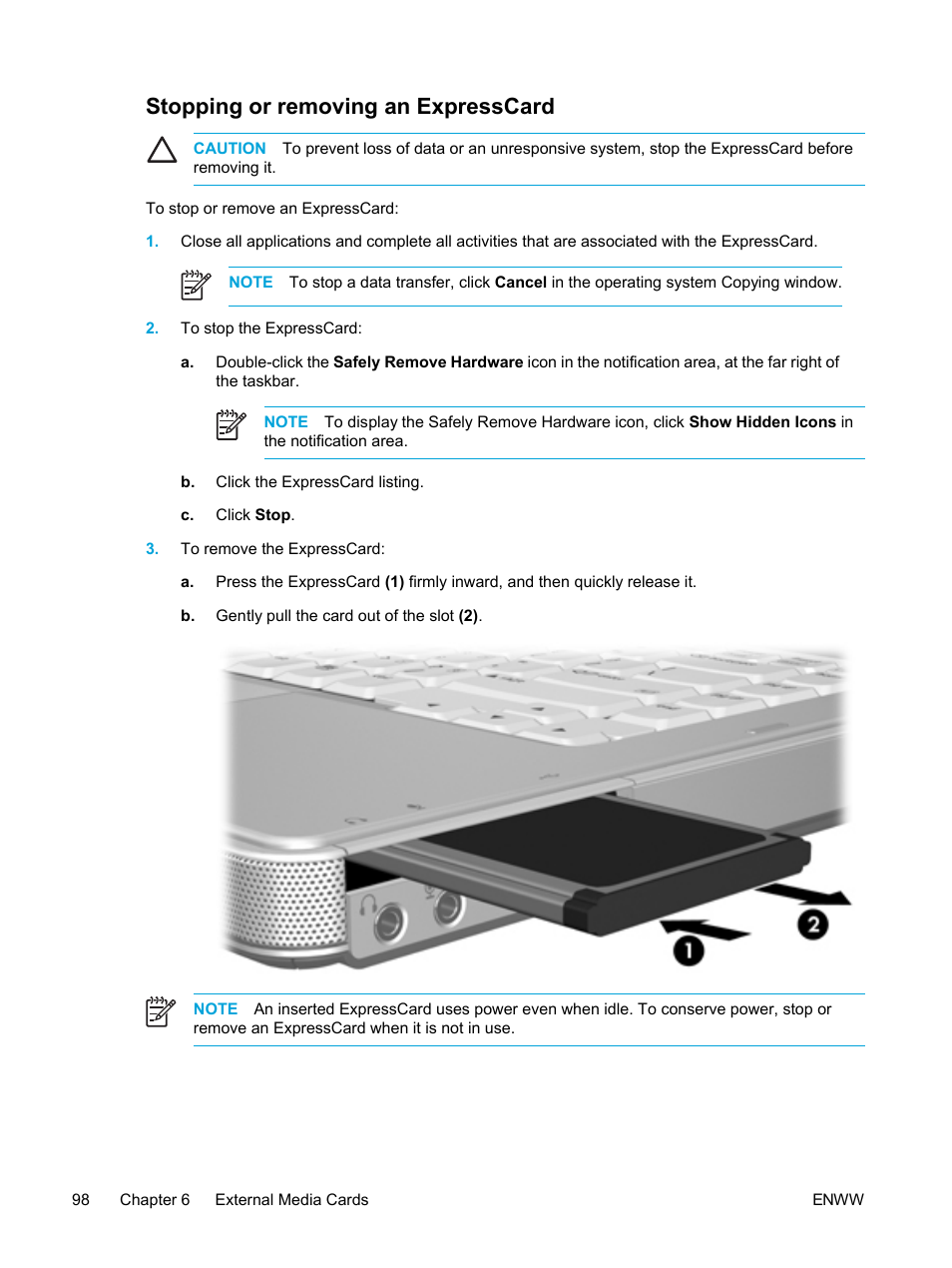 Stopping or removing an expresscard | HP Compaq Presario V5224TU Notebook PC User Manual | Page 108 / 180