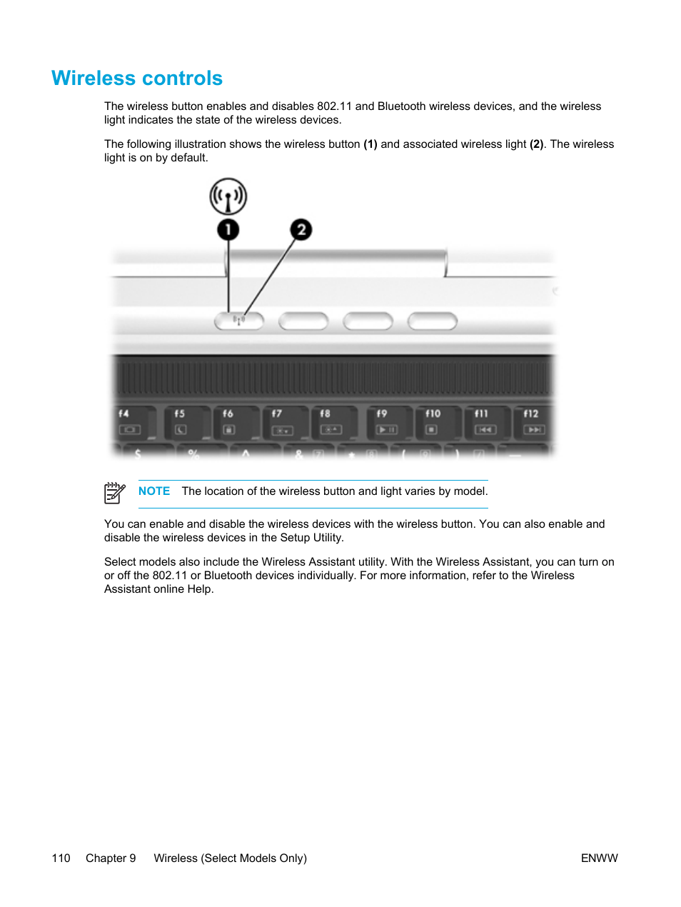 Wireless controls | HP Compaq Presario V5224TU Notebook PC User Manual | Page 120 / 180