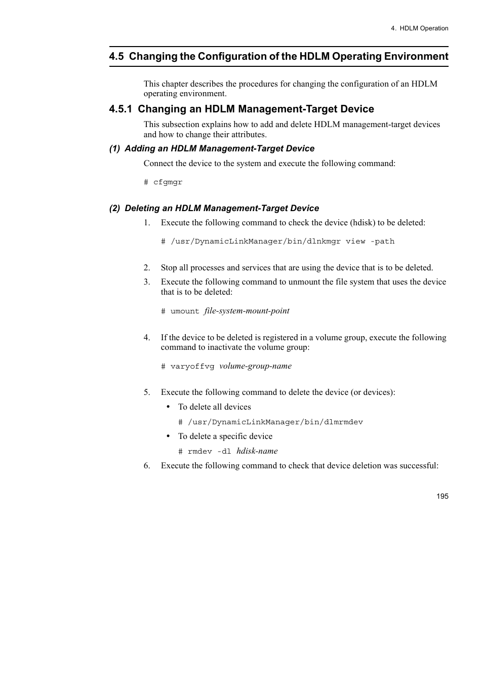 1 changing an hdlm management-target device | HP Hitachi Dynamic Link Manager Software User Manual | Page 217 / 510