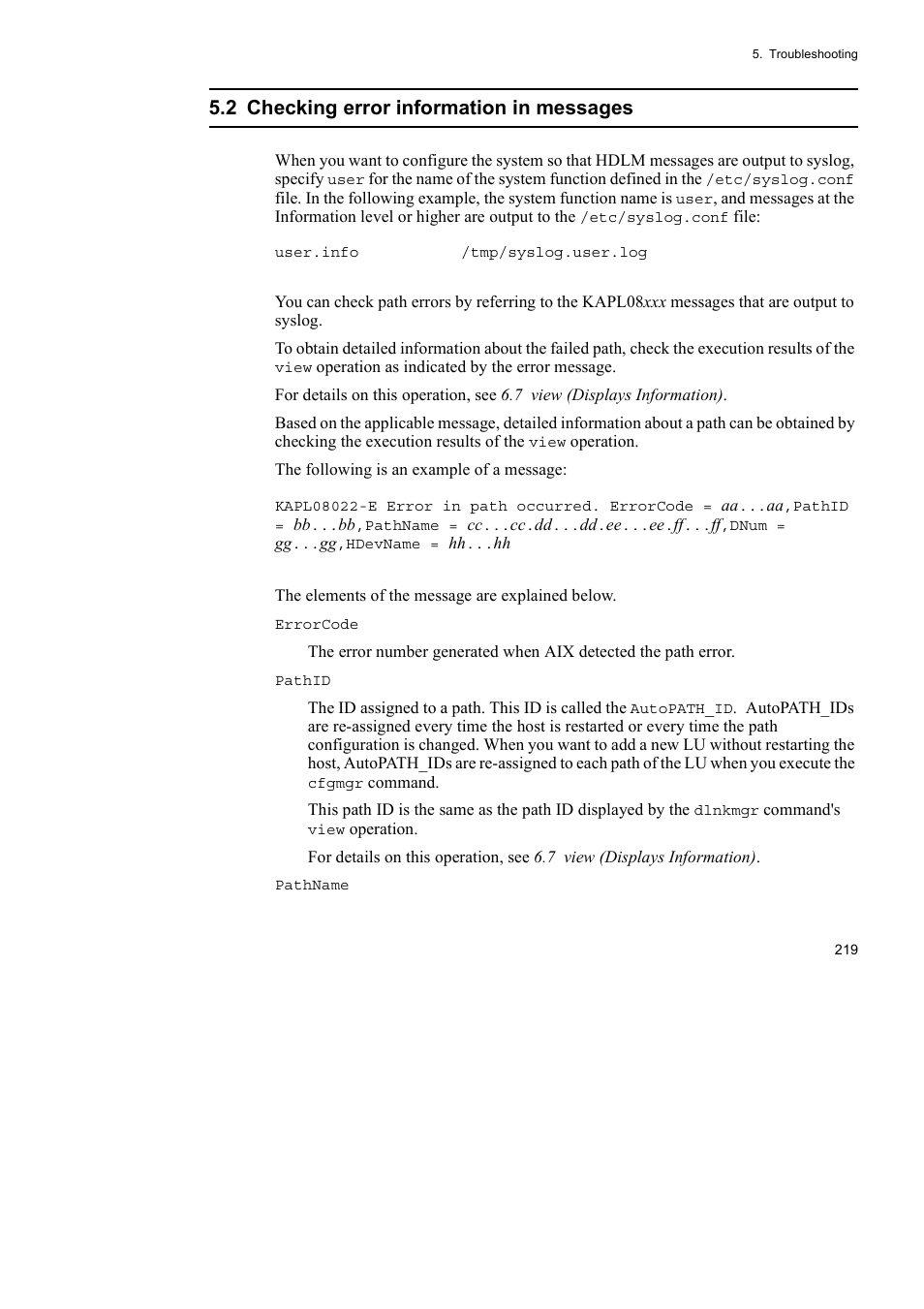 2 checking error information in messages | HP Hitachi Dynamic Link Manager Software User Manual | Page 241 / 510