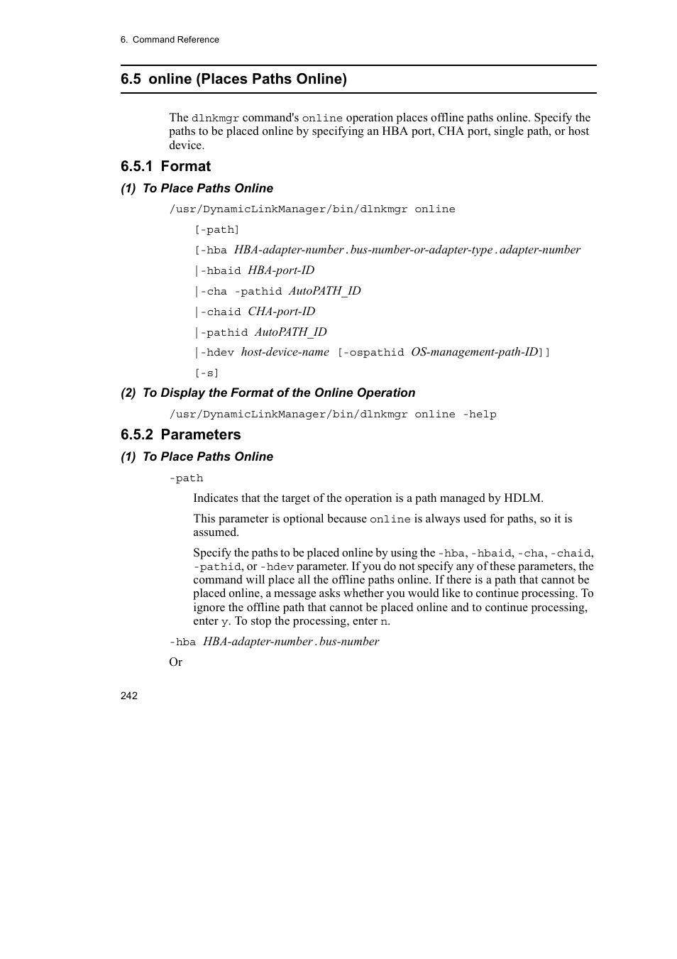 5 online (places paths online), 1 format, 2 parameters | HP Hitachi Dynamic Link Manager Software User Manual | Page 264 / 510