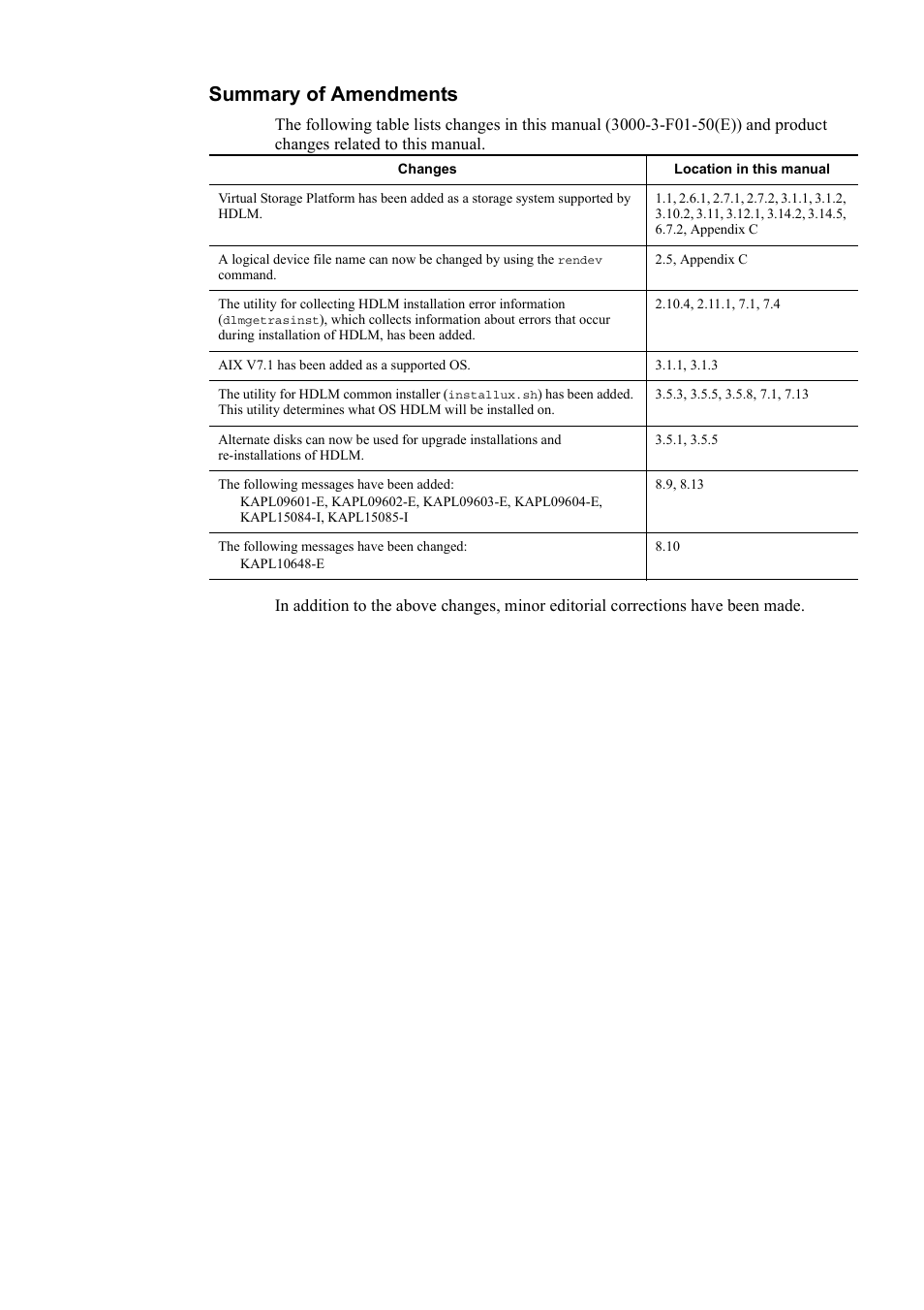 Summary of amendments | HP Hitachi Dynamic Link Manager Software User Manual | Page 3 / 510