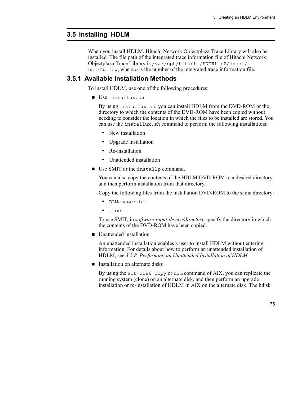 5 installing hdlm, 1 available installation methods | HP Hitachi Dynamic Link Manager Software User Manual | Page 97 / 510