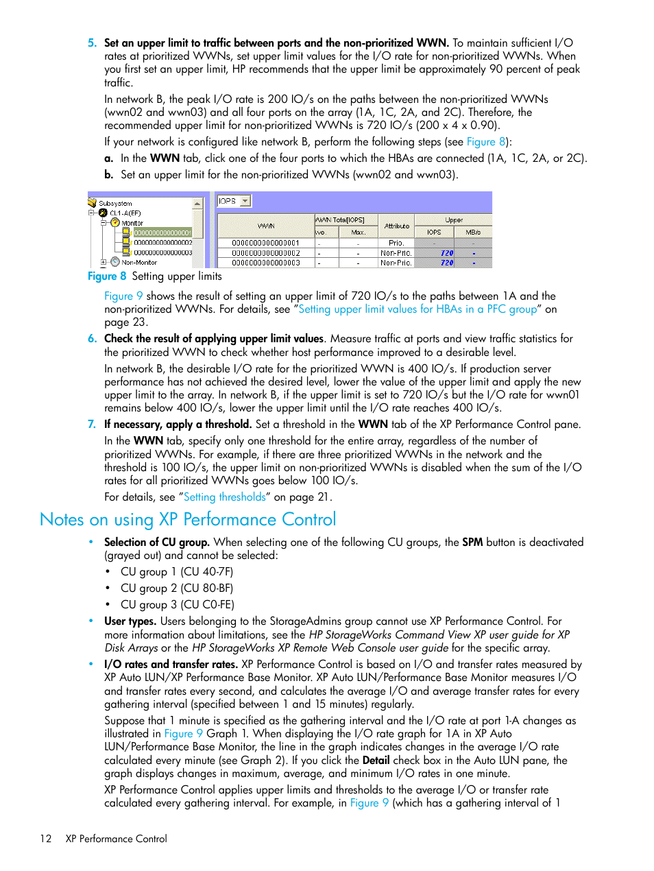 Figure 8 setting upper limits, Notes on using xp performance control, 8 setting upper limits | HP StorageWorks XP Remote Web Console Software User Manual | Page 12 / 85