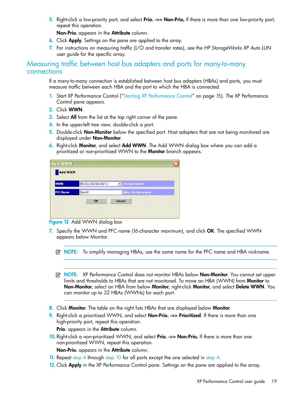 Figure 12 add wwn dialog box, 12 add wwn dialog box, Many-to-many connections | HP StorageWorks XP Remote Web Console Software User Manual | Page 19 / 85