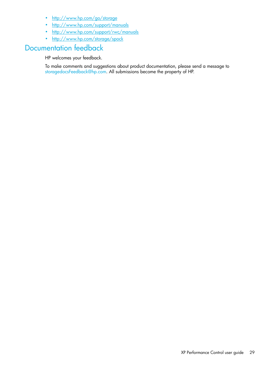 Documentation feedback | HP StorageWorks XP Remote Web Console Software User Manual | Page 29 / 85