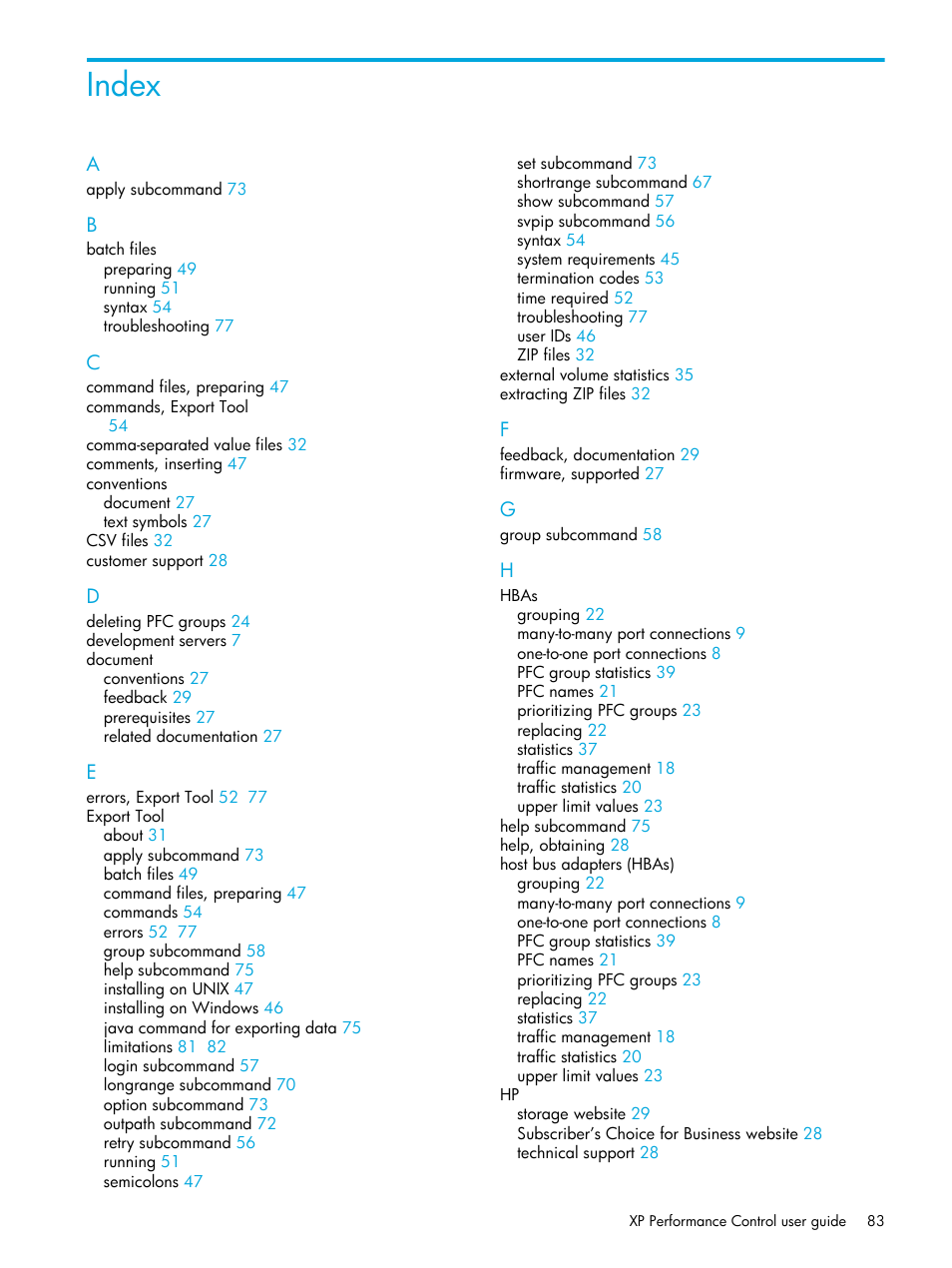 Index | HP StorageWorks XP Remote Web Console Software User Manual | Page 83 / 85