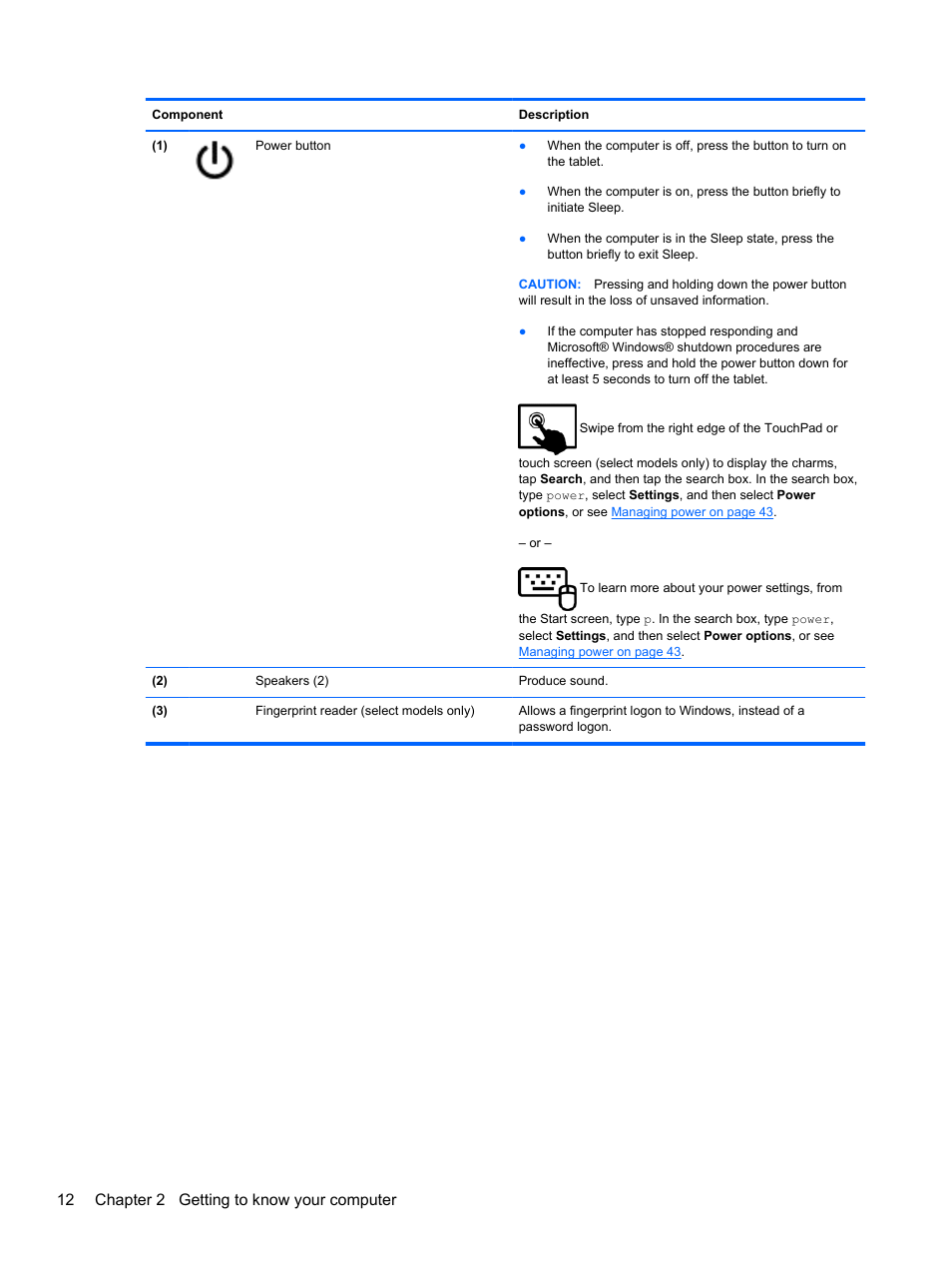 12 chapter 2 getting to know your computer | HP ENVY 17-j120us Notebook PC User Manual | Page 22 / 103