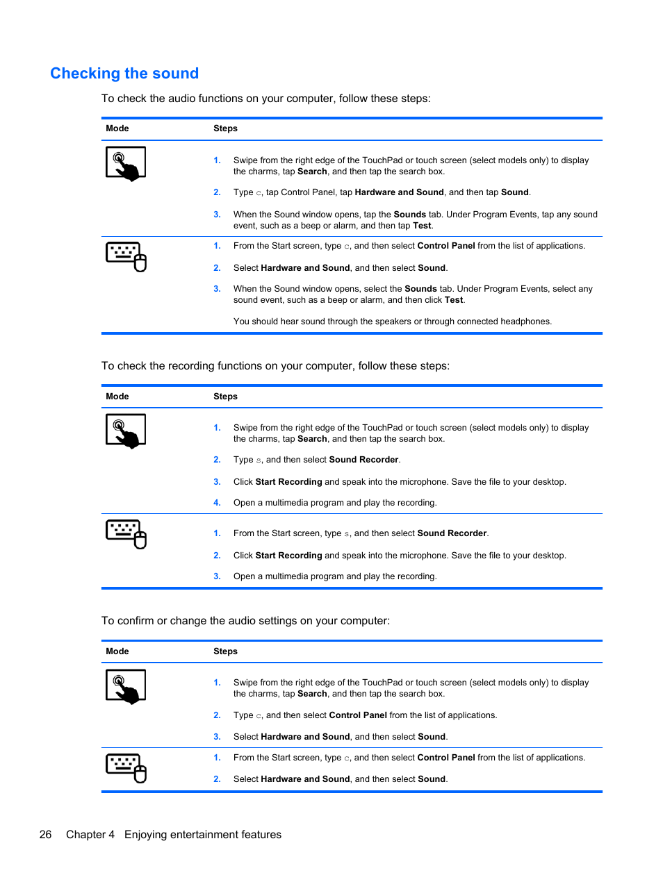 Checking the sound | HP ENVY 17-j120us Notebook PC User Manual | Page 36 / 103