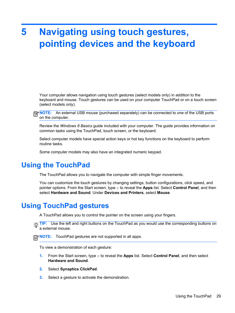 Using the touchpad, Using touchpad gestures, Using the touchpad using touchpad gestures | Text. see | HP ENVY 17-j120us Notebook PC User Manual | Page 39 / 103