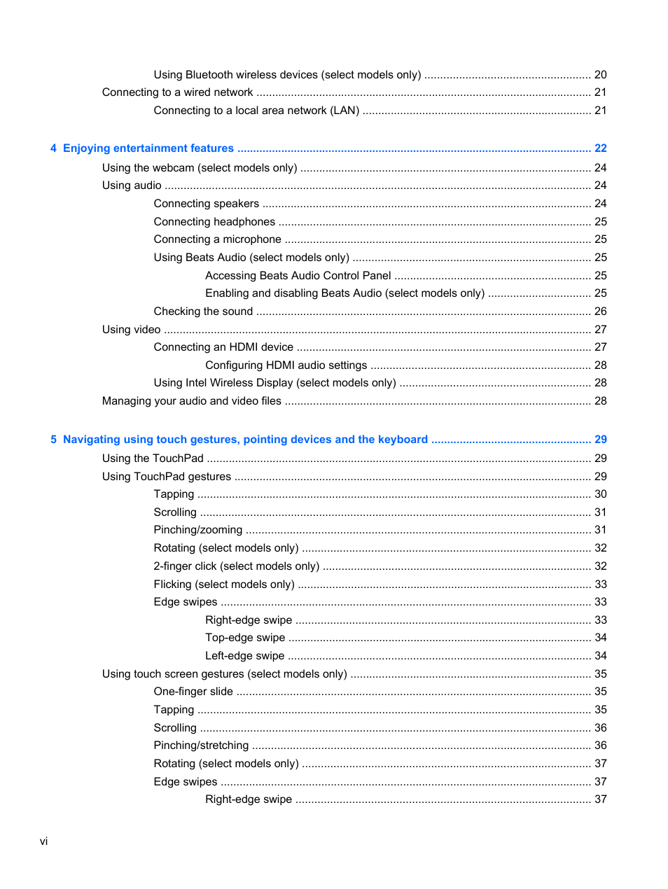 HP ENVY 17-j120us Notebook PC User Manual | Page 6 / 103
