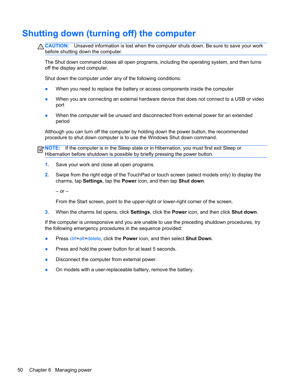 Shutting down (turning off) the computer | HP ENVY 17-j120us Notebook PC User Manual | Page 60 / 103