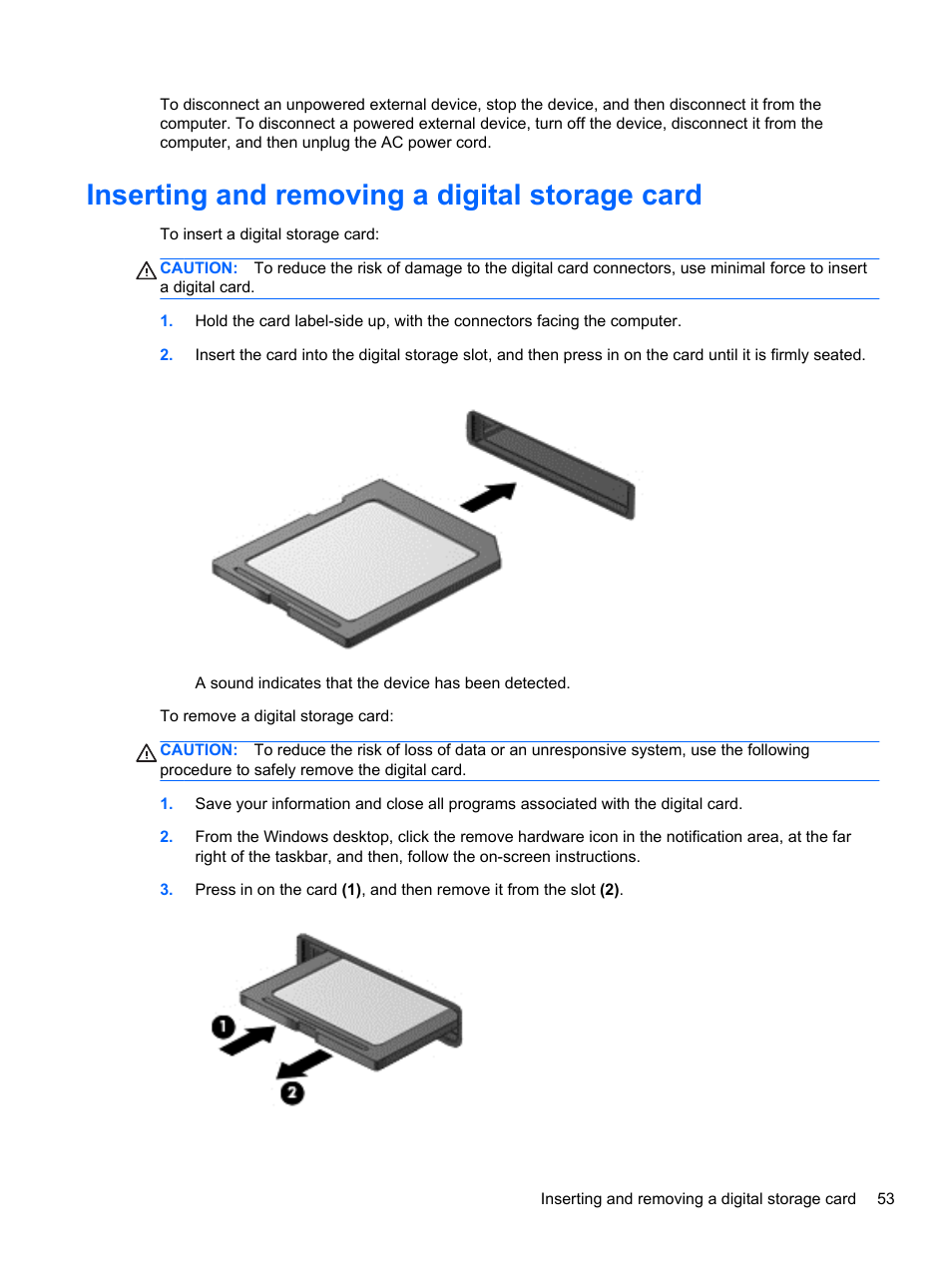 Inserting and removing a digital storage card | HP ENVY 17-j120us Notebook PC User Manual | Page 63 / 103